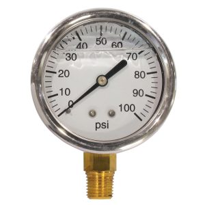 GAUGE - LIQ.FILL,0-100PSI 2-1/2 inchBM,SS,BXD,RESTRICTR