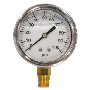 GAUGE - LIQ.FILL,0-100PSI 2-1/2 inchBM,SS,BXD,RESTRICTR