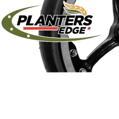 Planters Edge logo with steel ring products installed on planter wheel
