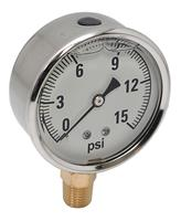 GAUGE - 0 - 15 PSI LIQUID FILLED